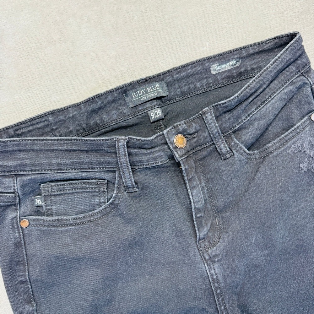 Judy Blue Jeans Women 9/29 Juliana Mid Rise Destroyed Leopard Patch Skinny Black